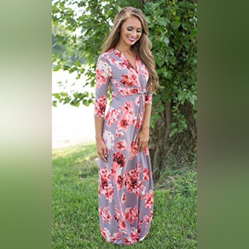 Peach Love California Floral Maxi with Twist Knot Waist - Size S